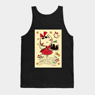 Cat with Christmas Pudding Tank Top